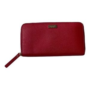 Kate Spade zip-around continental large wallet in red Saffiano real leather